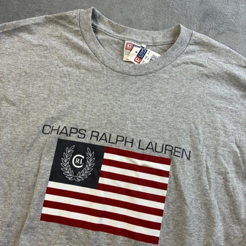 Vintage 90s Chaps Ralph Lauren Mens American Flag Graphic T-Shirt Gray Large NWT
